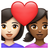 Whatsapp design of the couple with heart: woman woman light skin tone medium-dark skin tone emoji verson:2.23.2.72