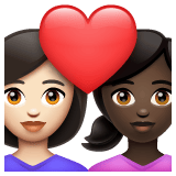 Whatsapp design of the couple with heart: woman woman light skin tone dark skin tone emoji verson:2.23.2.72