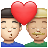 Whatsapp design of the kiss: man man light skin tone medium-light skin tone emoji verson:2.23.2.72