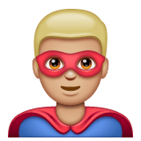 Whatsapp design of the man superhero: medium-light skin tone emoji verson:2.23.2.72