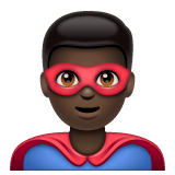 Whatsapp design of the man superhero: dark skin tone emoji verson:2.23.2.72