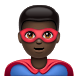 Whatsapp design of the man superhero: dark skin tone emoji verson:2.23.2.72