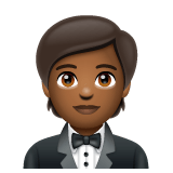 Whatsapp design of the person in tuxedo: medium-dark skin tone emoji verson:2.23.2.72