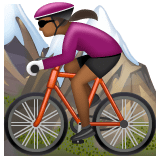 Whatsapp design of the woman mountain biking: medium-dark skin tone emoji verson:2.23.2.72