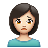 Whatsapp design of the woman frowning: light skin tone emoji verson:2.23.2.72