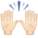 Whatsapp design of the raising hands: light skin tone emoji verson:2.23.2.72