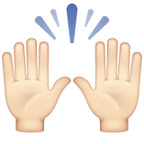 Whatsapp design of the raising hands: light skin tone emoji verson:2.23.2.72