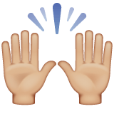 Whatsapp design of the raising hands: medium-light skin tone emoji verson:2.23.2.72