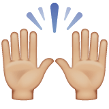 Whatsapp design of the raising hands: medium-light skin tone emoji verson:2.23.2.72