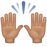 Whatsapp design of the raising hands: medium skin tone emoji verson:2.23.2.72
