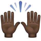 Whatsapp design of the raising hands: dark skin tone emoji verson:2.23.2.72