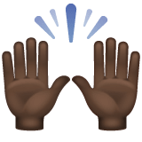 Whatsapp design of the raising hands: dark skin tone emoji verson:2.23.2.72