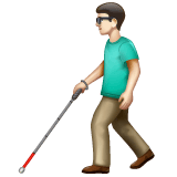 Whatsapp design of the man with white cane: light skin tone emoji verson:2.23.2.72