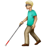 Whatsapp design of the man with white cane: medium-light skin tone emoji verson:2.23.2.72