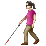 Whatsapp design of the woman with white cane: light skin tone emoji verson:2.23.2.72