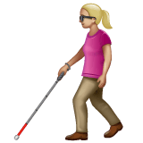 Whatsapp design of the woman with white cane: medium-light skin tone emoji verson:2.23.2.72