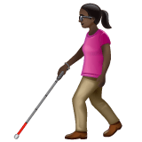 Whatsapp design of the woman with white cane: dark skin tone emoji verson:2.23.2.72