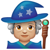 Whatsapp design of the woman mage: medium-light skin tone emoji verson:2.23.2.72