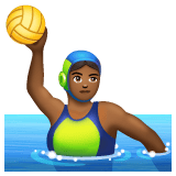 Whatsapp design of the woman playing water polo: medium-dark skin tone emoji verson:2.23.2.72