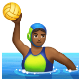 Whatsapp design of the woman playing water polo: medium-dark skin tone emoji verson:2.23.2.72