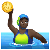 Whatsapp design of the woman playing water polo: dark skin tone emoji verson:2.23.2.72