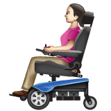 Whatsapp design of the woman in motorized wheelchair: light skin tone emoji verson:2.23.2.72