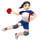 Whatsapp design of the woman playing handball: light skin tone emoji verson:2.23.2.72