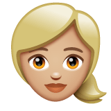 Whatsapp design of the woman: medium-light skin tone blond hair emoji verson:2.23.2.72